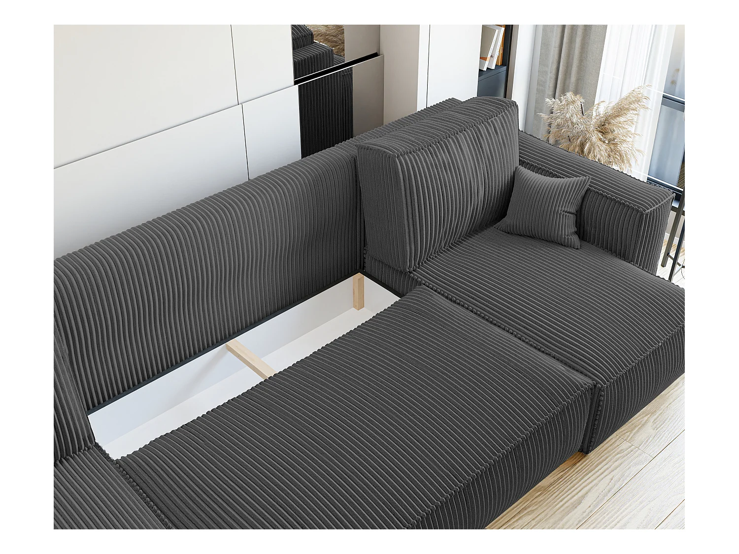 Canapé d'angle Paris U fonction couchage, et tissu Gris foncé