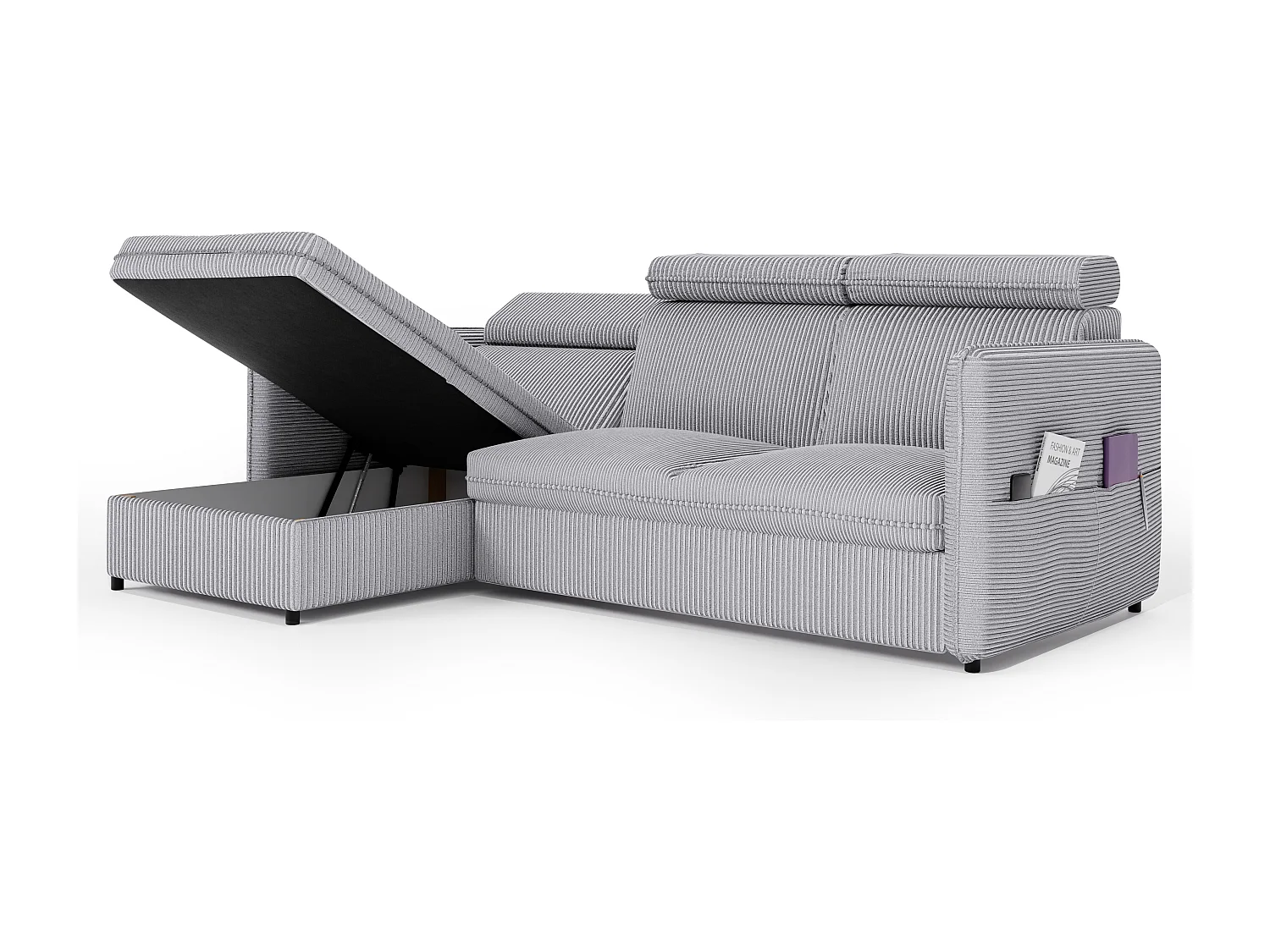 Canapé d'angle Beni réversible convertible en tissu Gris