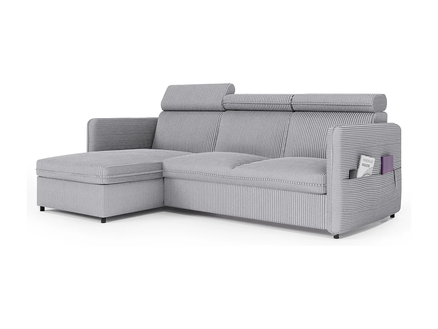 Canapé d'angle Beni réversible convertible en tissu Gris