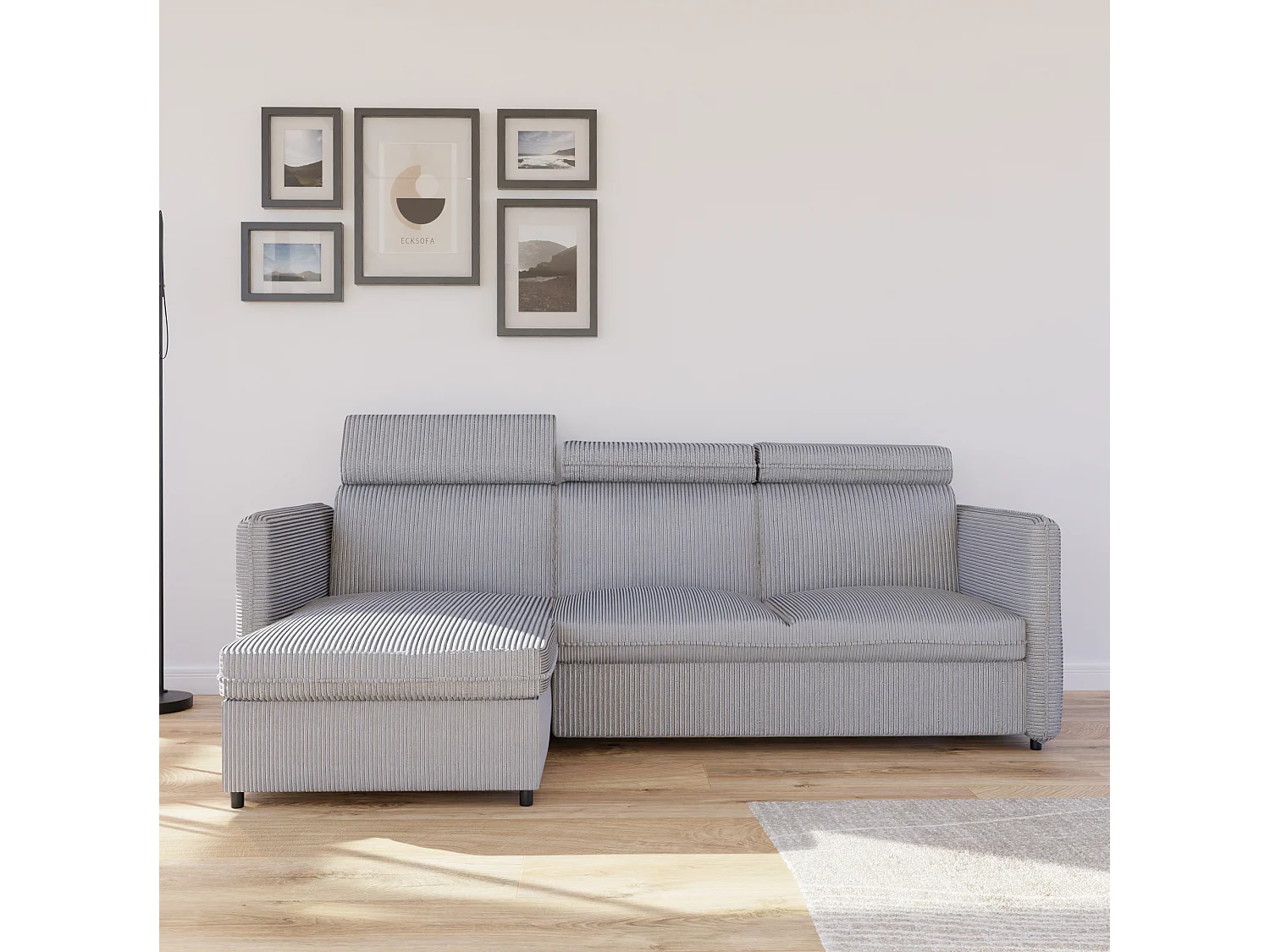 Ecksofa Beni, umkehrbar, in Grau, aus Stoff, umwandelbar.