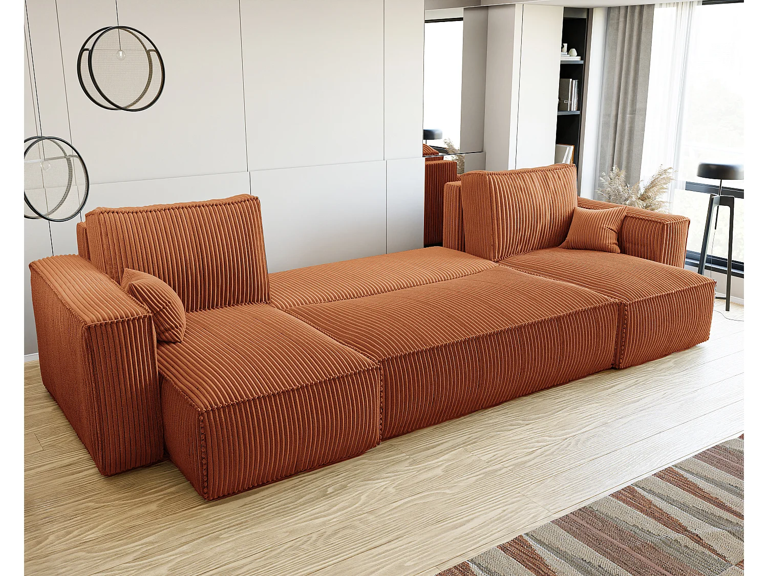 Canapé d'angle Paris U fonction couchage, et tissu Orange