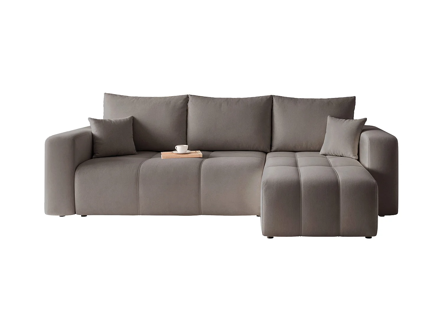 Ecksofa Pedro mit Schlaffunktion und Stauraum, 3-Sitzer, dunkelgrauer Stoff