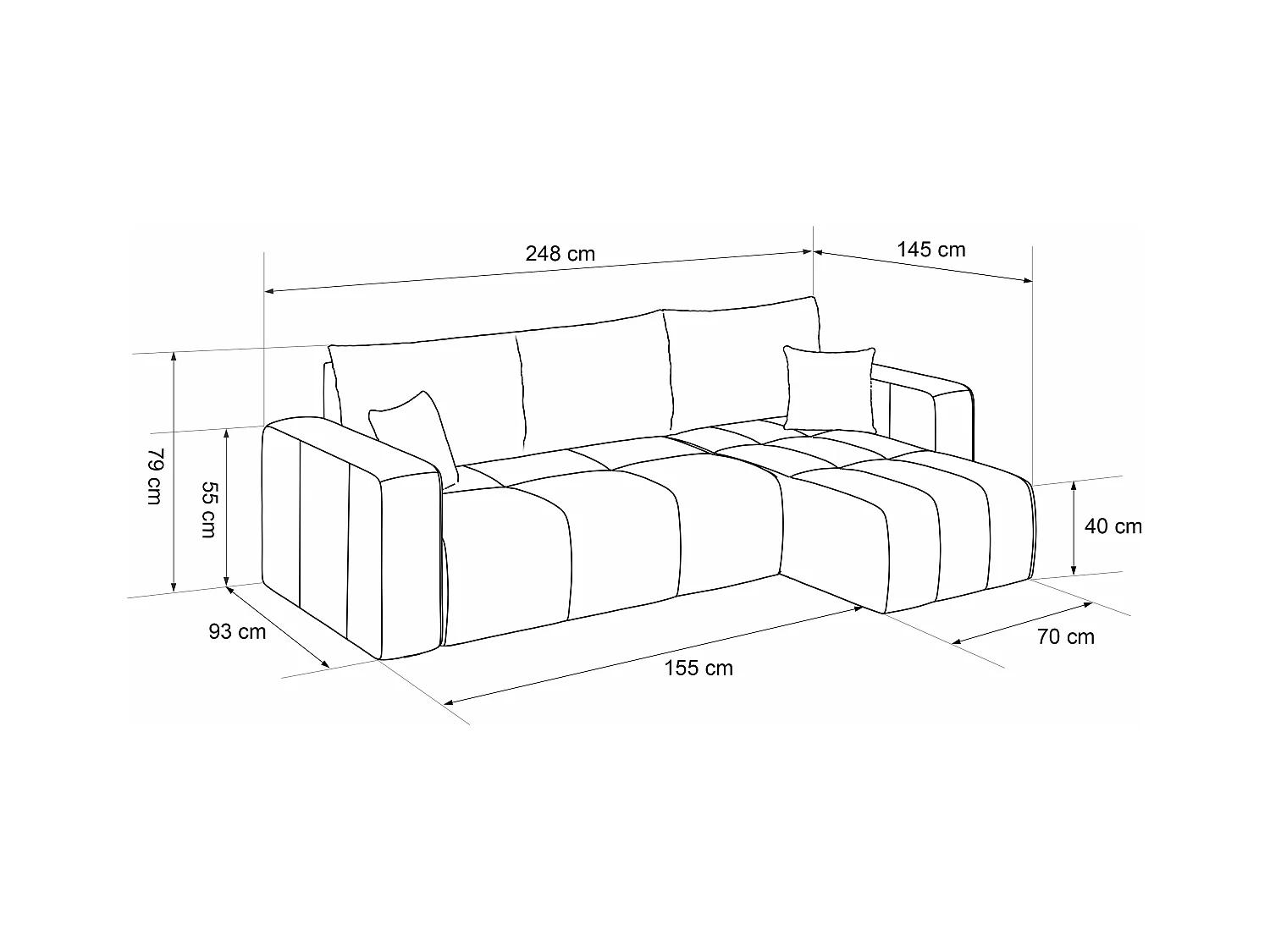 Ecksofa Pedro mit Schlaffunktion und Stauraum, 3-Sitzer, dunkelgrauer Stoff