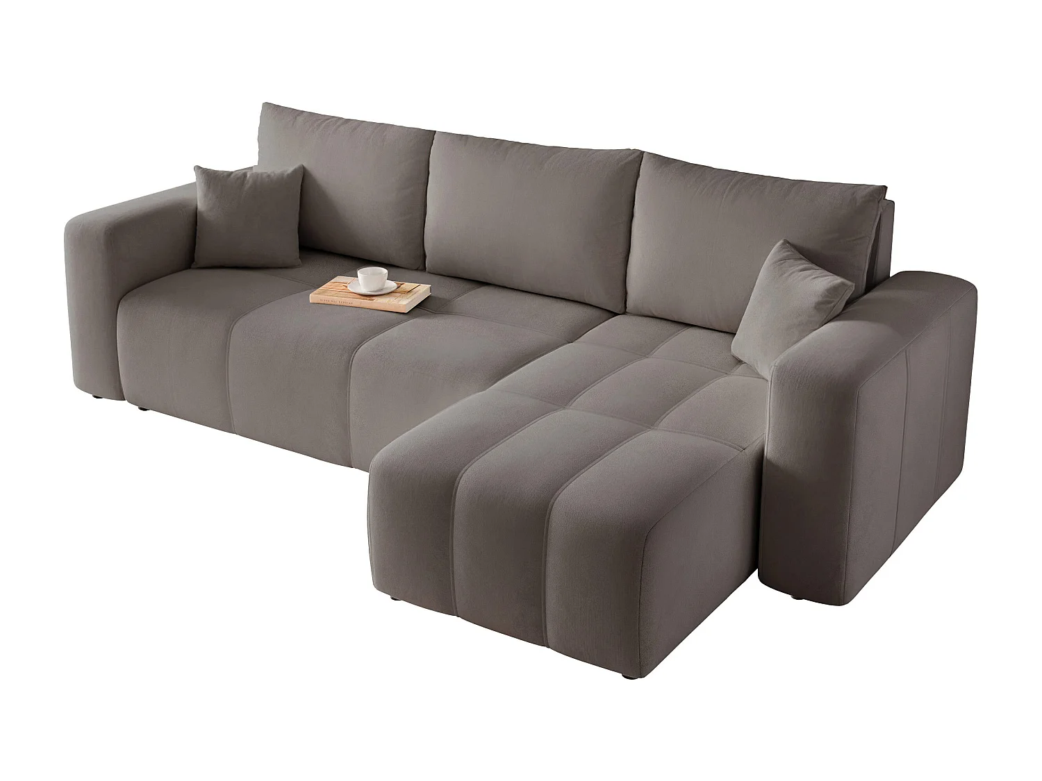 Ecksofa Pedro mit Schlaffunktion und Stauraum, 3-Sitzer, dunkelgrauer Stoff