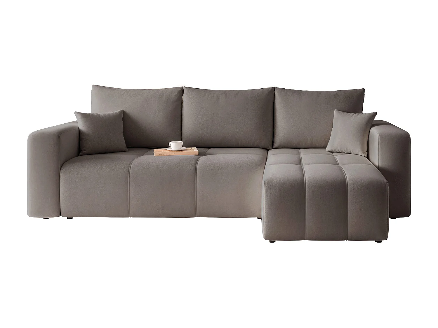 Ecksofa Pedro mit Schlaffunktion und Stauraum, 3-Sitzer, dunkelgrauer Stoff