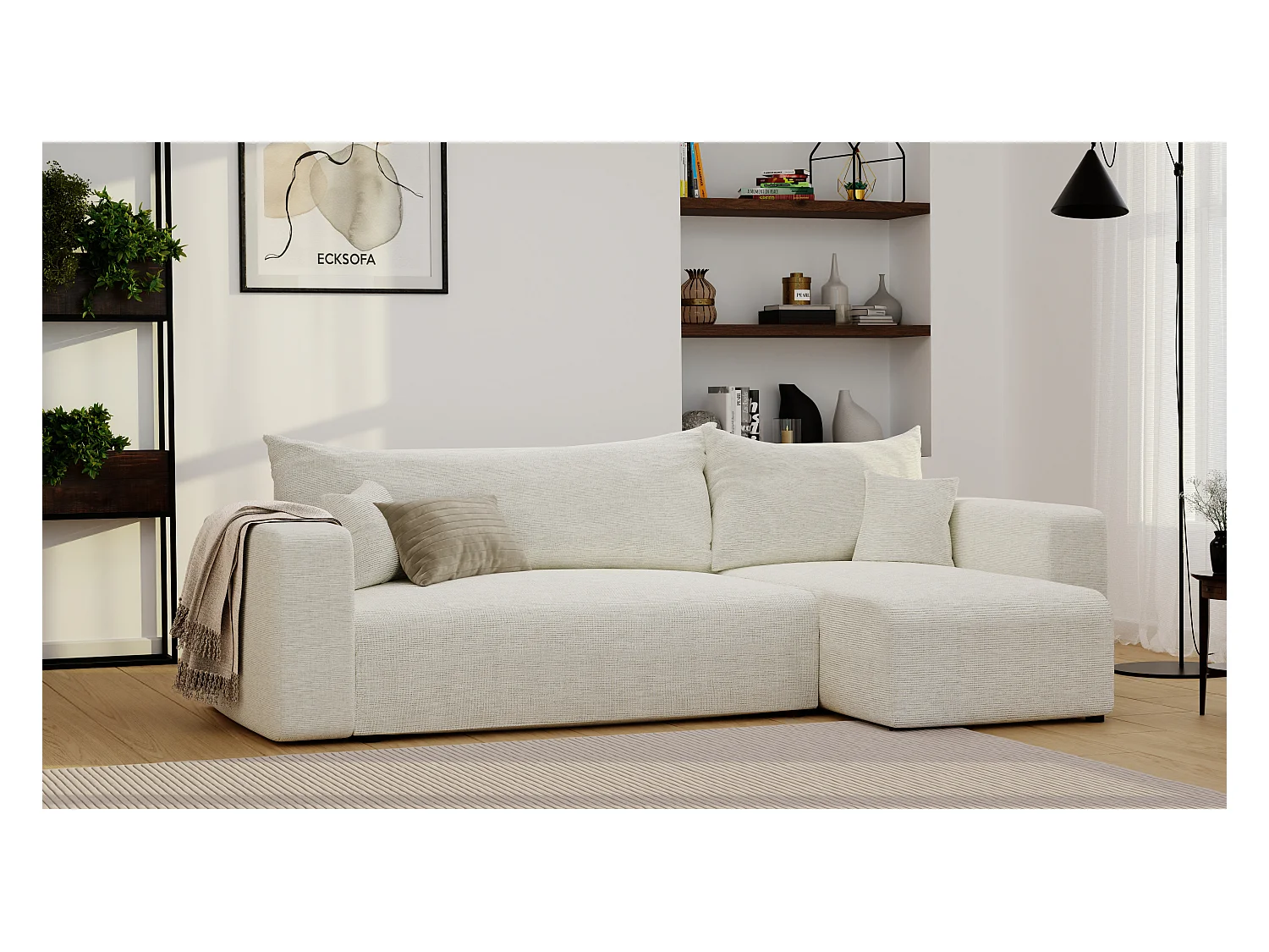 Canapé d'angle Piano Convertible en tissu Beige