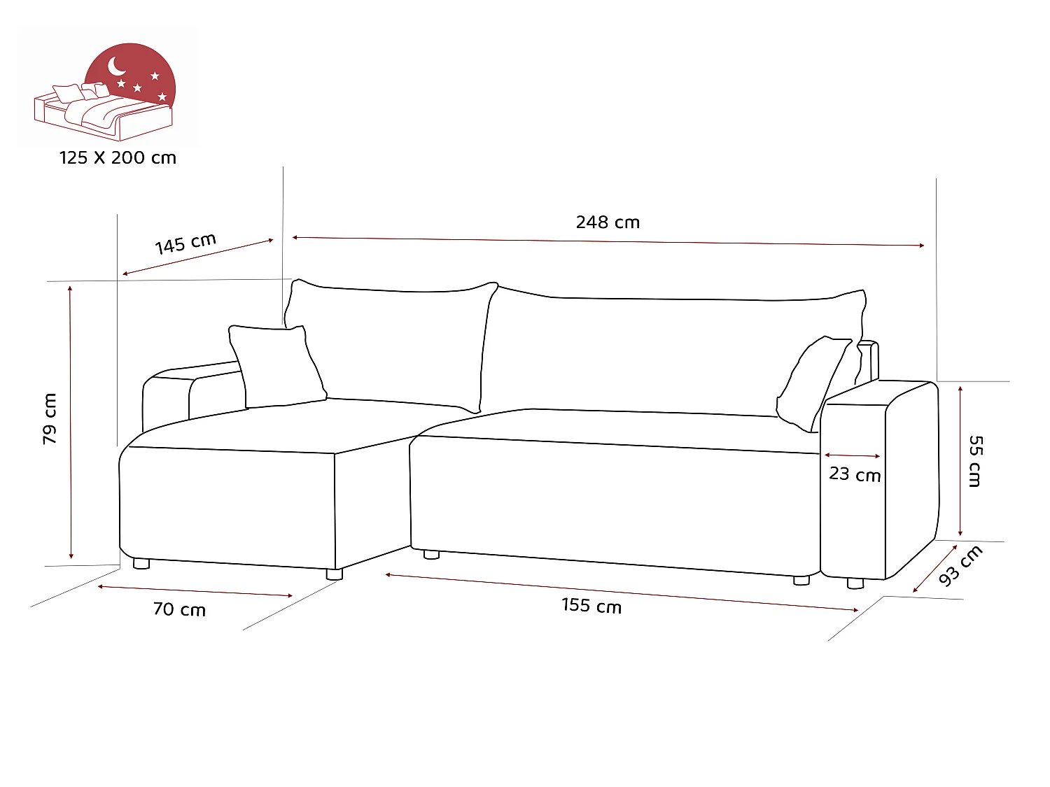 Ecksofa Piano in Beige aus Stoff umwandelbar.