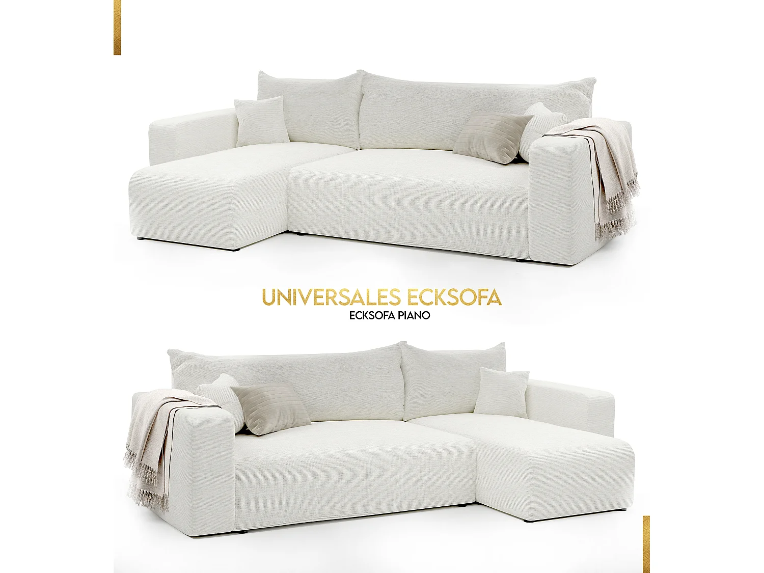 Ecksofa Piano in Beige aus Stoff umwandelbar.