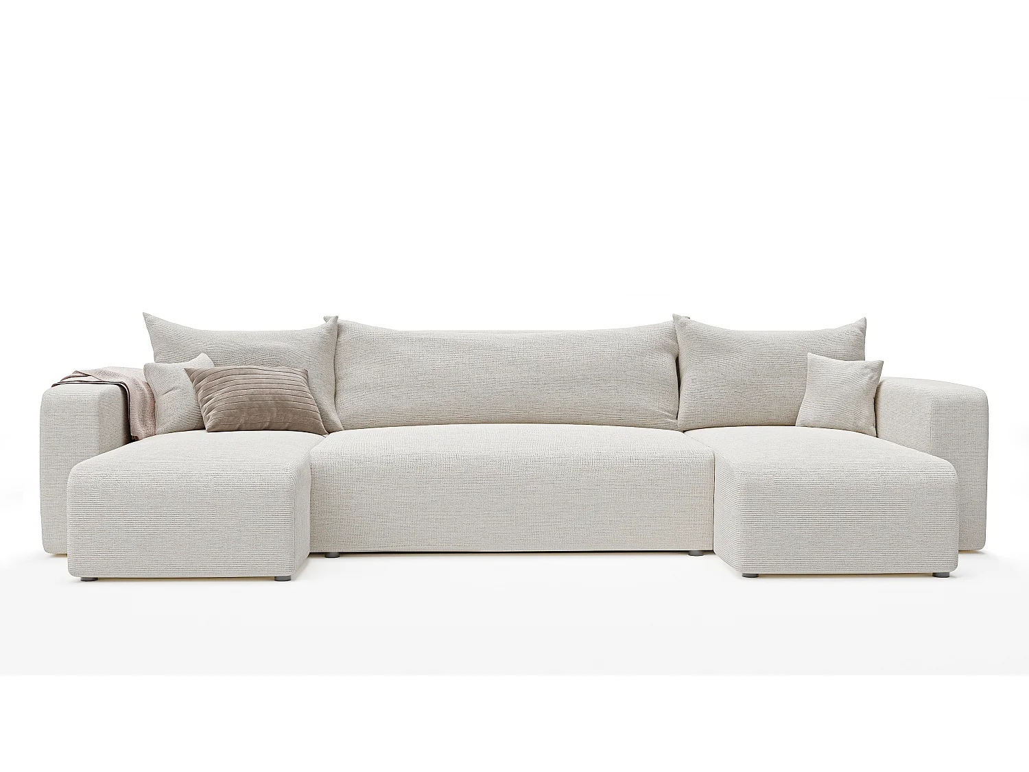 Canapé d'angle Piano U fonction couchage, et tissu Beige