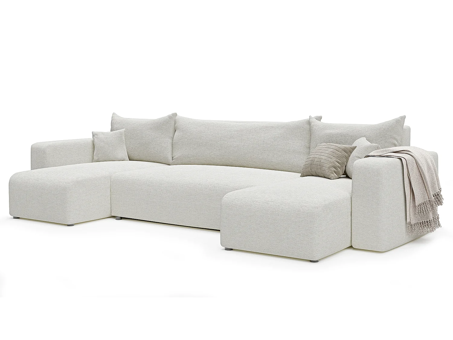 Canapé d'angle Piano U fonction couchage, et tissu Beige