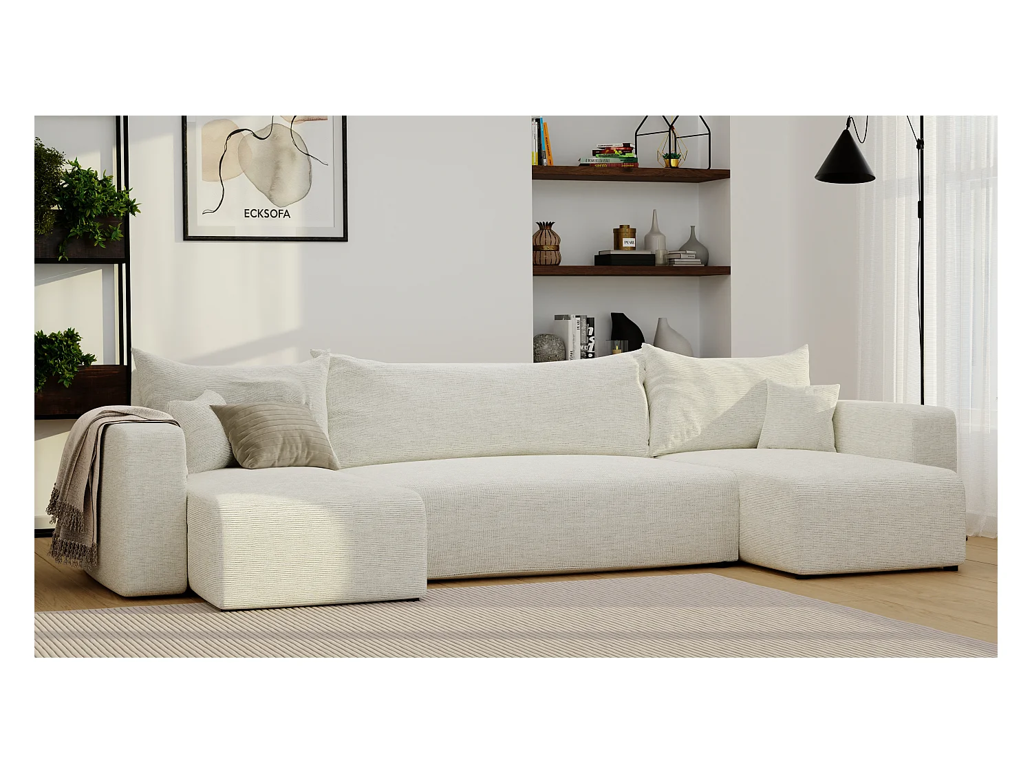 Hoekslaapbank Piano U-functie, en Beige stof