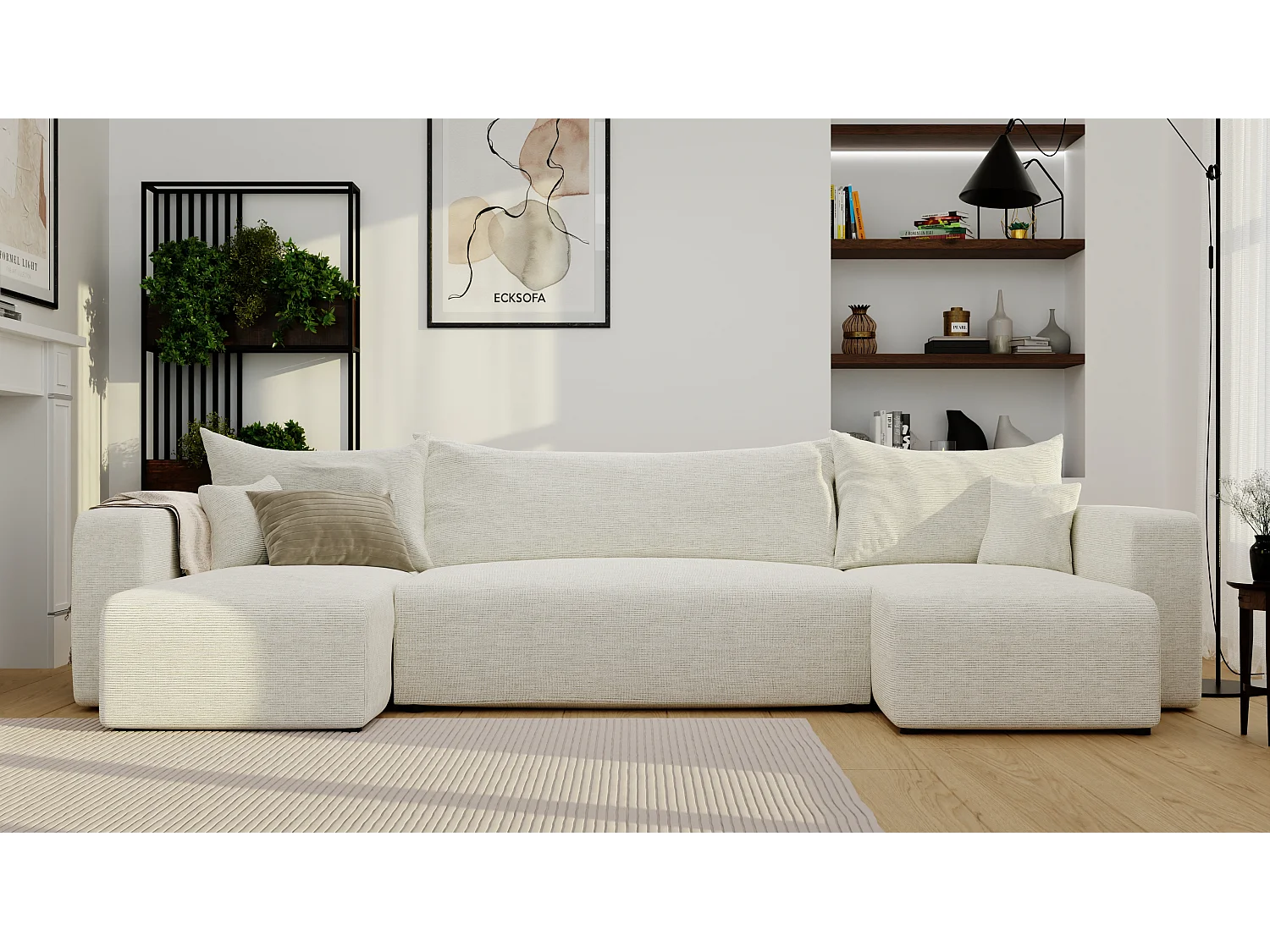 Hoekslaapbank Piano U-functie, en Beige stof