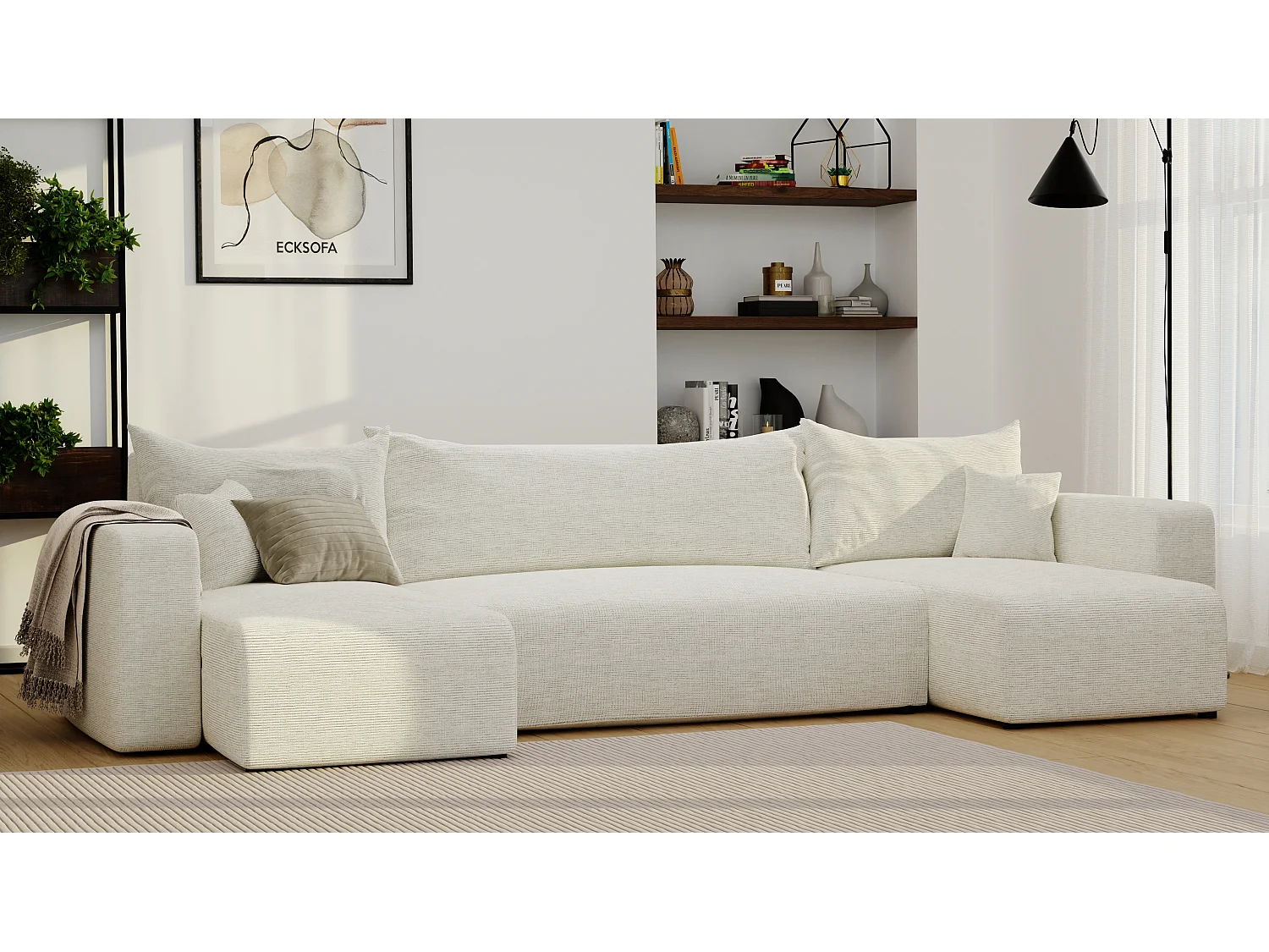 Hoekslaapbank Piano U-functie, en Beige stof