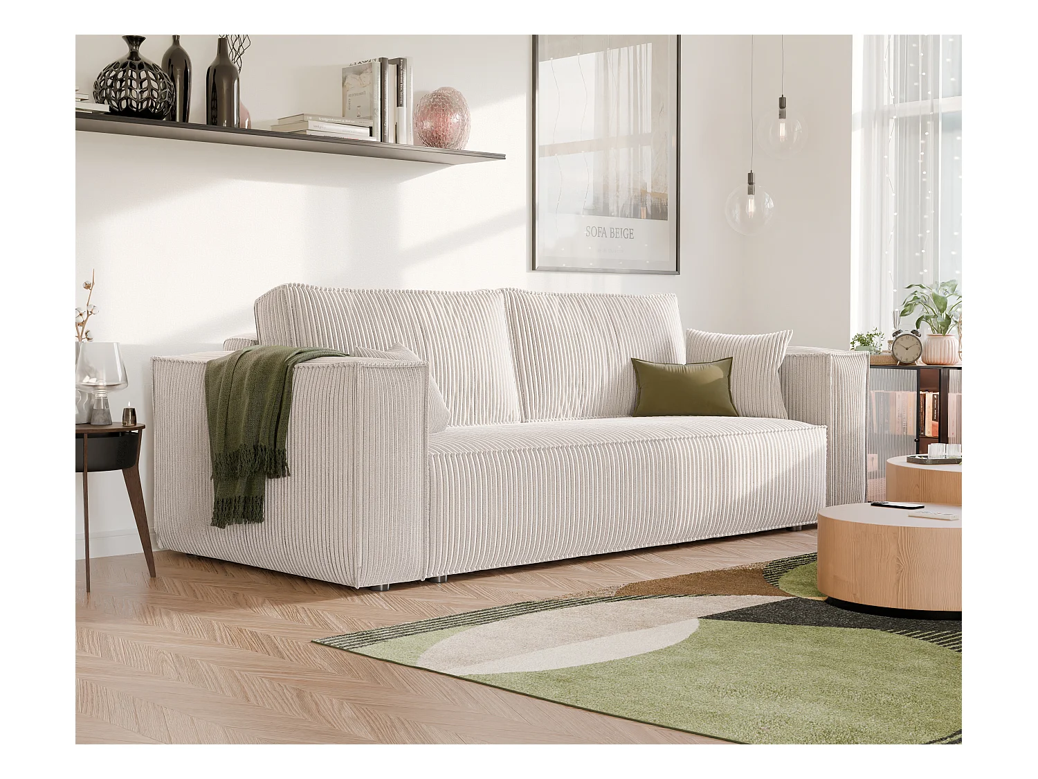 Canapé Bali réversible convertible en tissu Beige