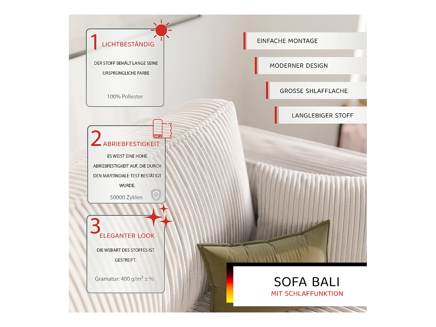 Bali omkeerbare slaapbank in Beige stof