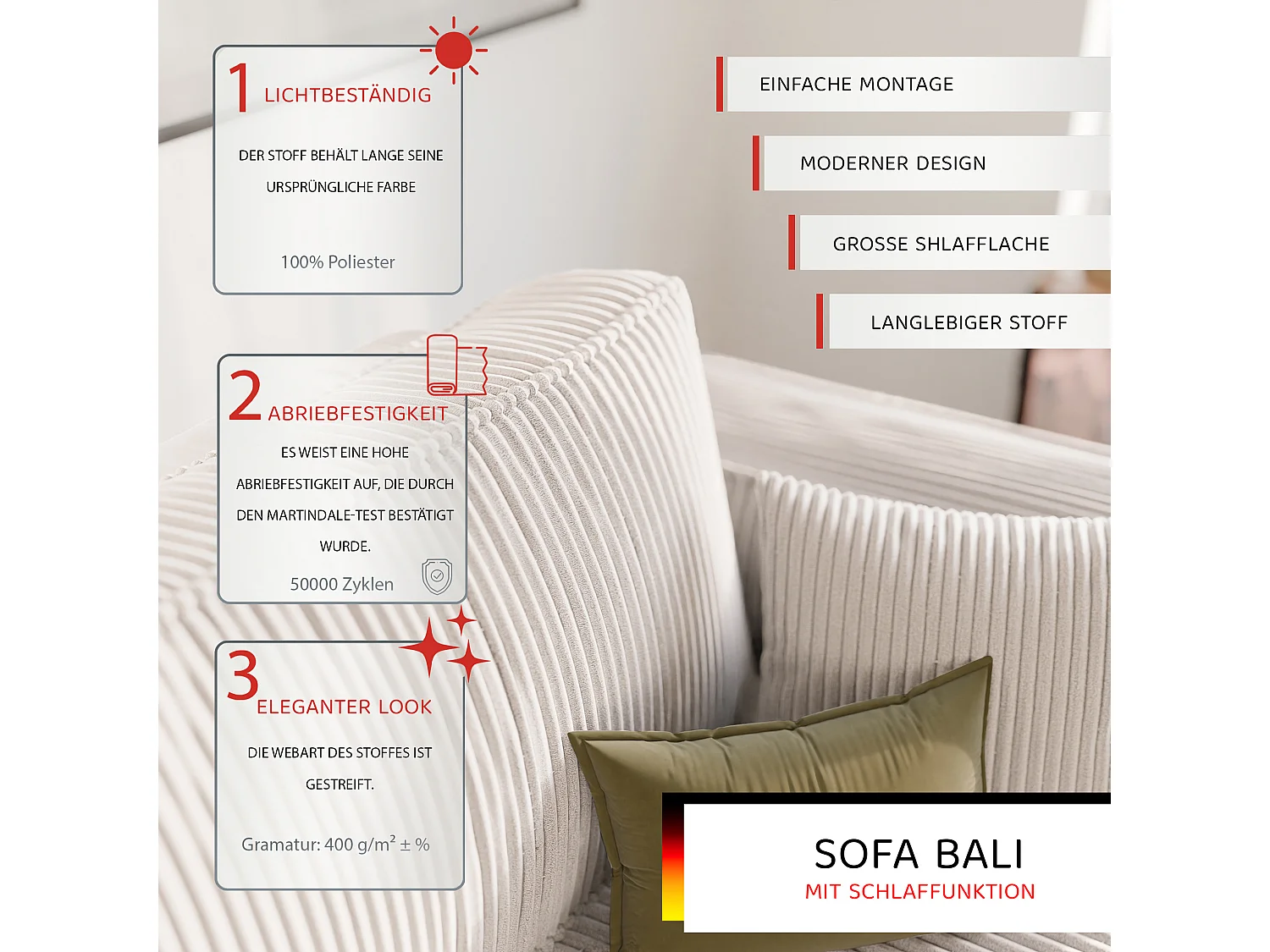 Bali omkeerbare slaapbank in Beige stof