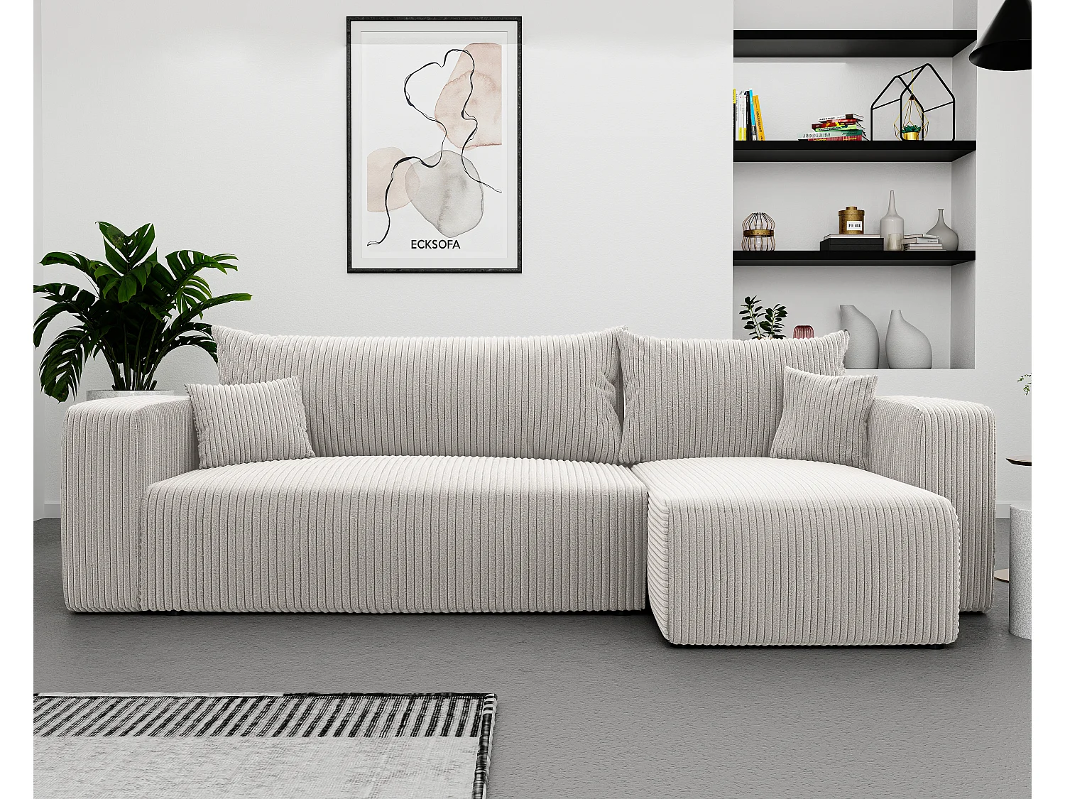 Ecksofa Piano in Beige aus Stoff umwandelbar.