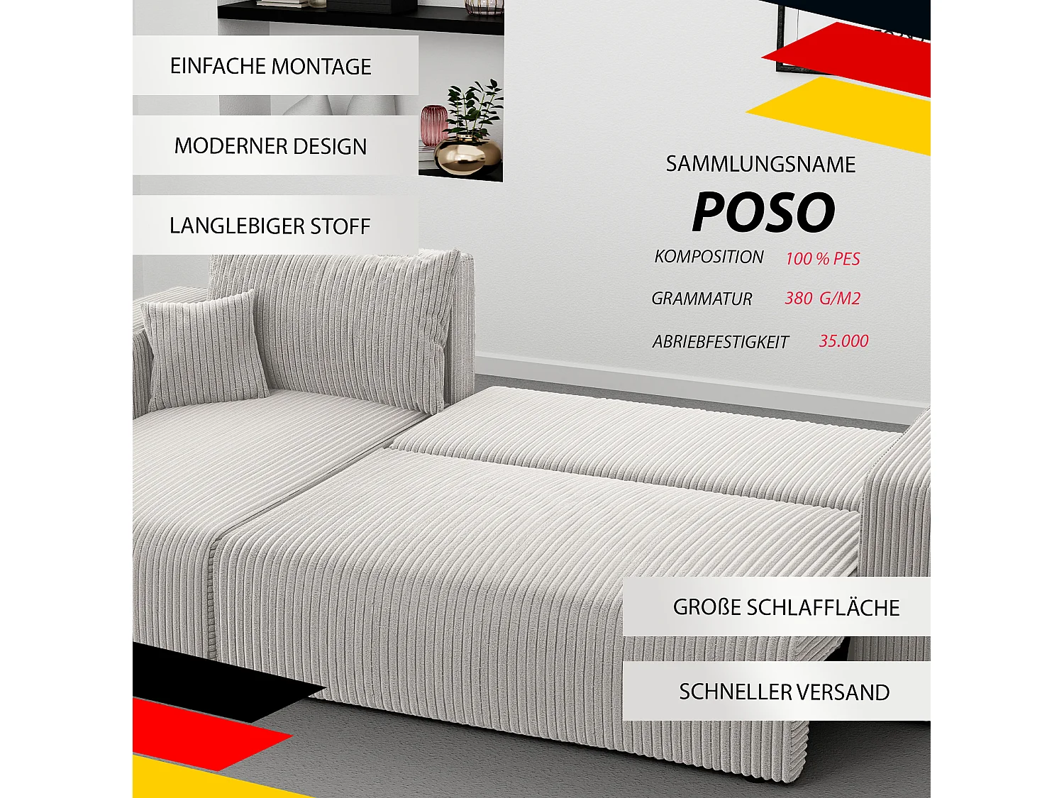 Hoekslaapbank Piano om te bouwen in Beige stof