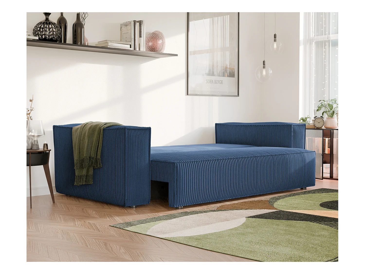 Bali omkeerbare slaapbank in blauwe stof