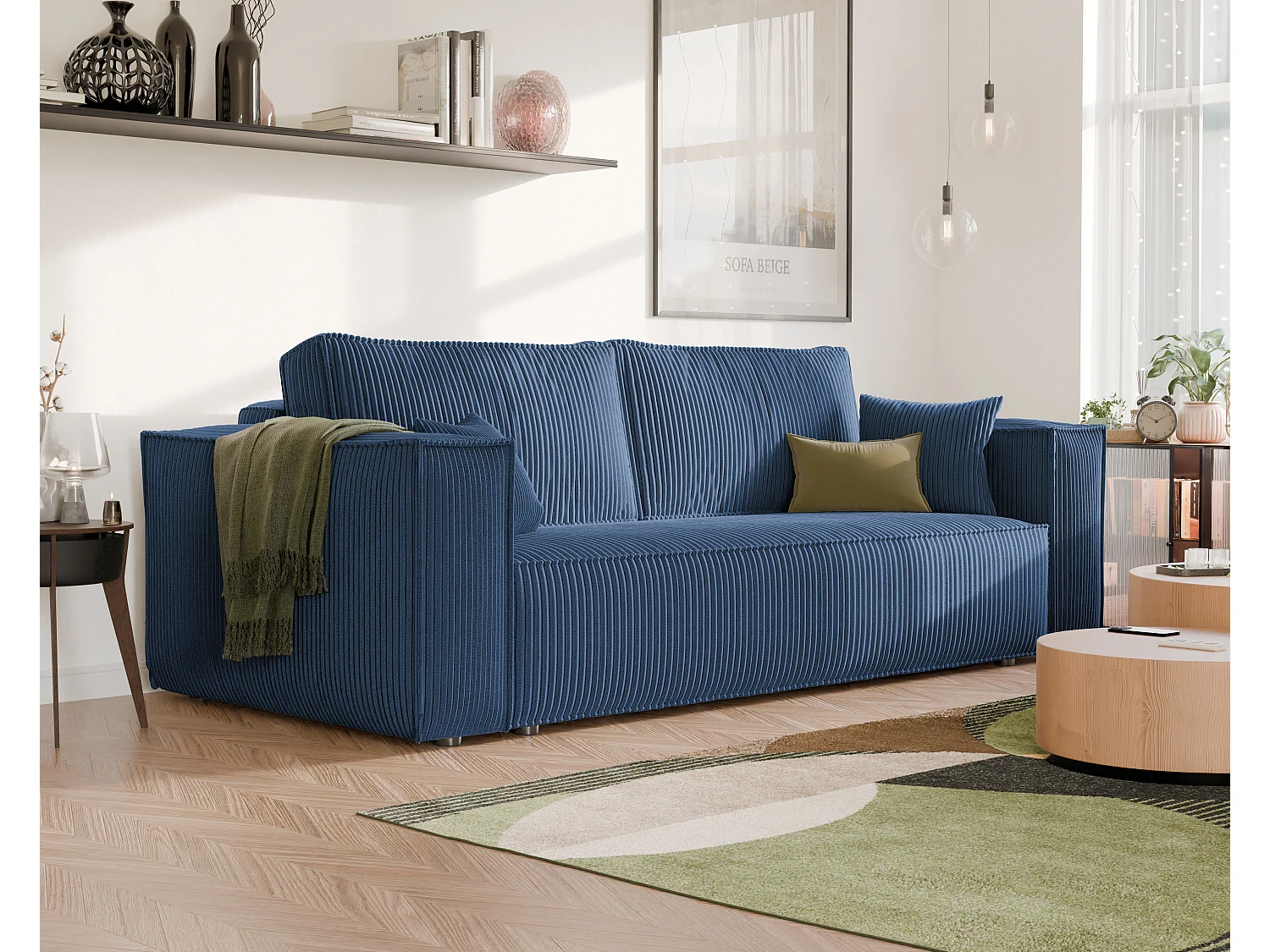 Sofa Bali umkehrbar umwandelbar in blauem Stoff