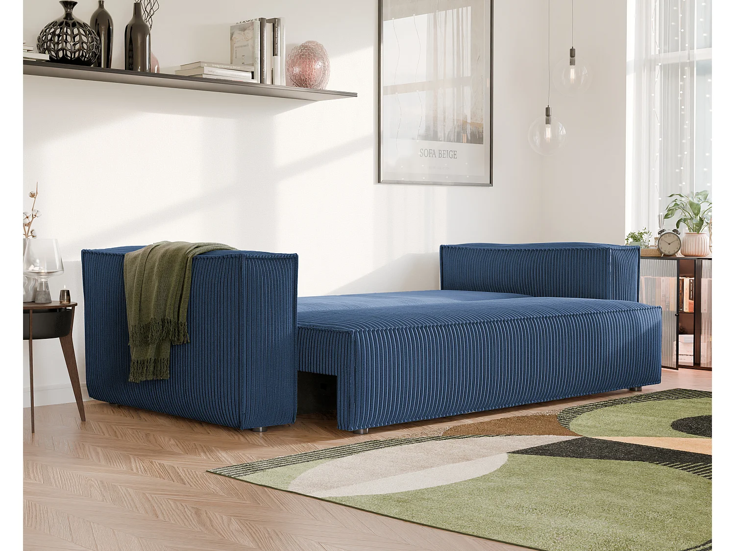 Sofa Bali umkehrbar umwandelbar in blauem Stoff