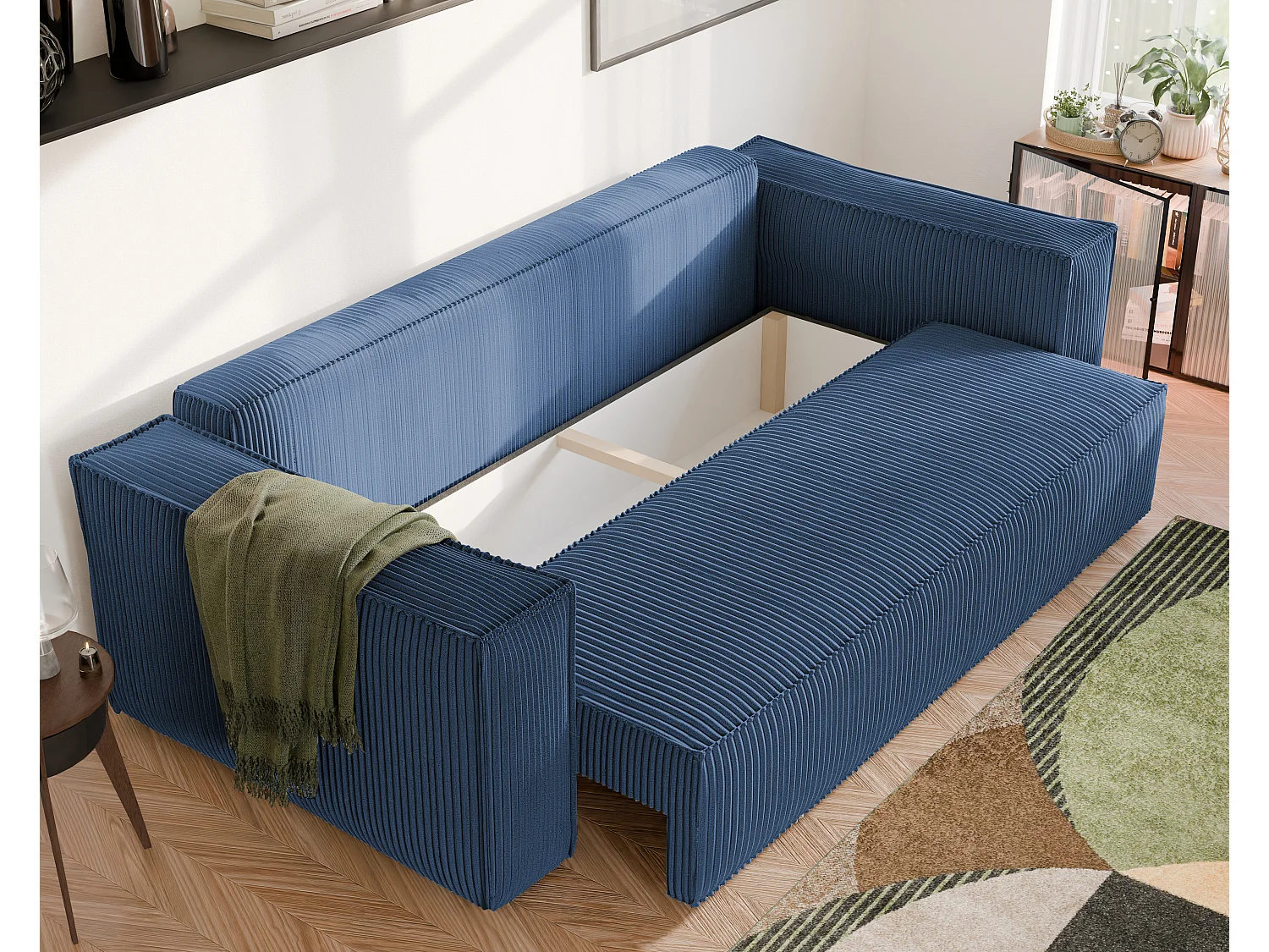 Sofa Bali umkehrbar umwandelbar in blauem Stoff