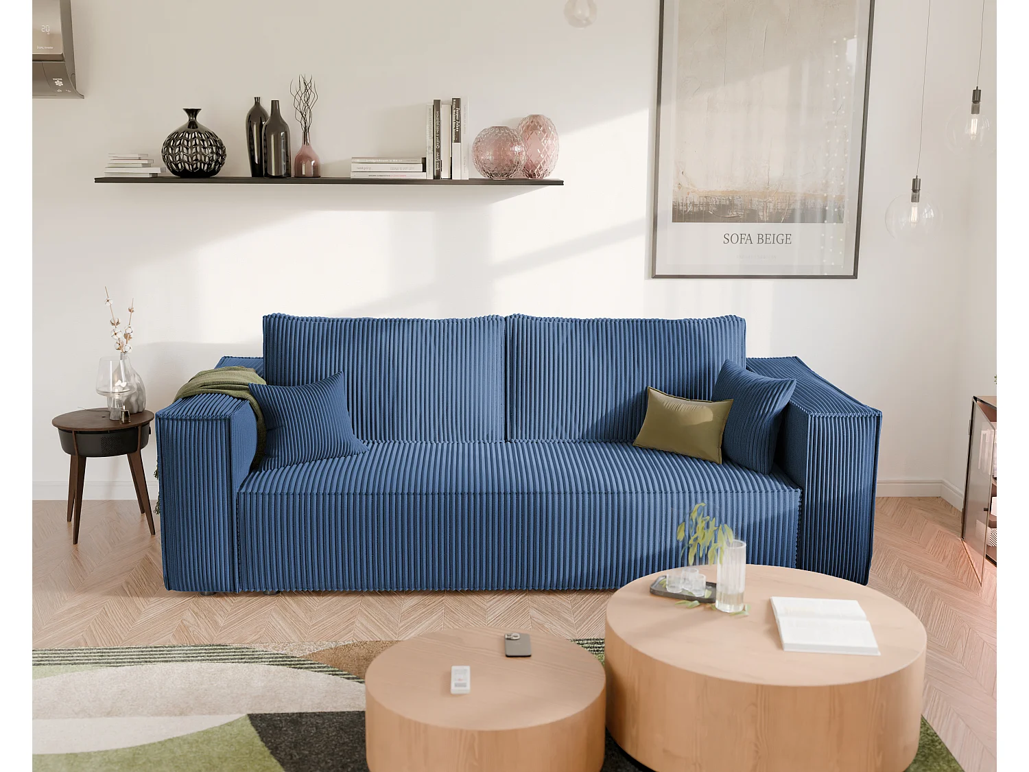 Sofa Bali umkehrbar umwandelbar in blauem Stoff