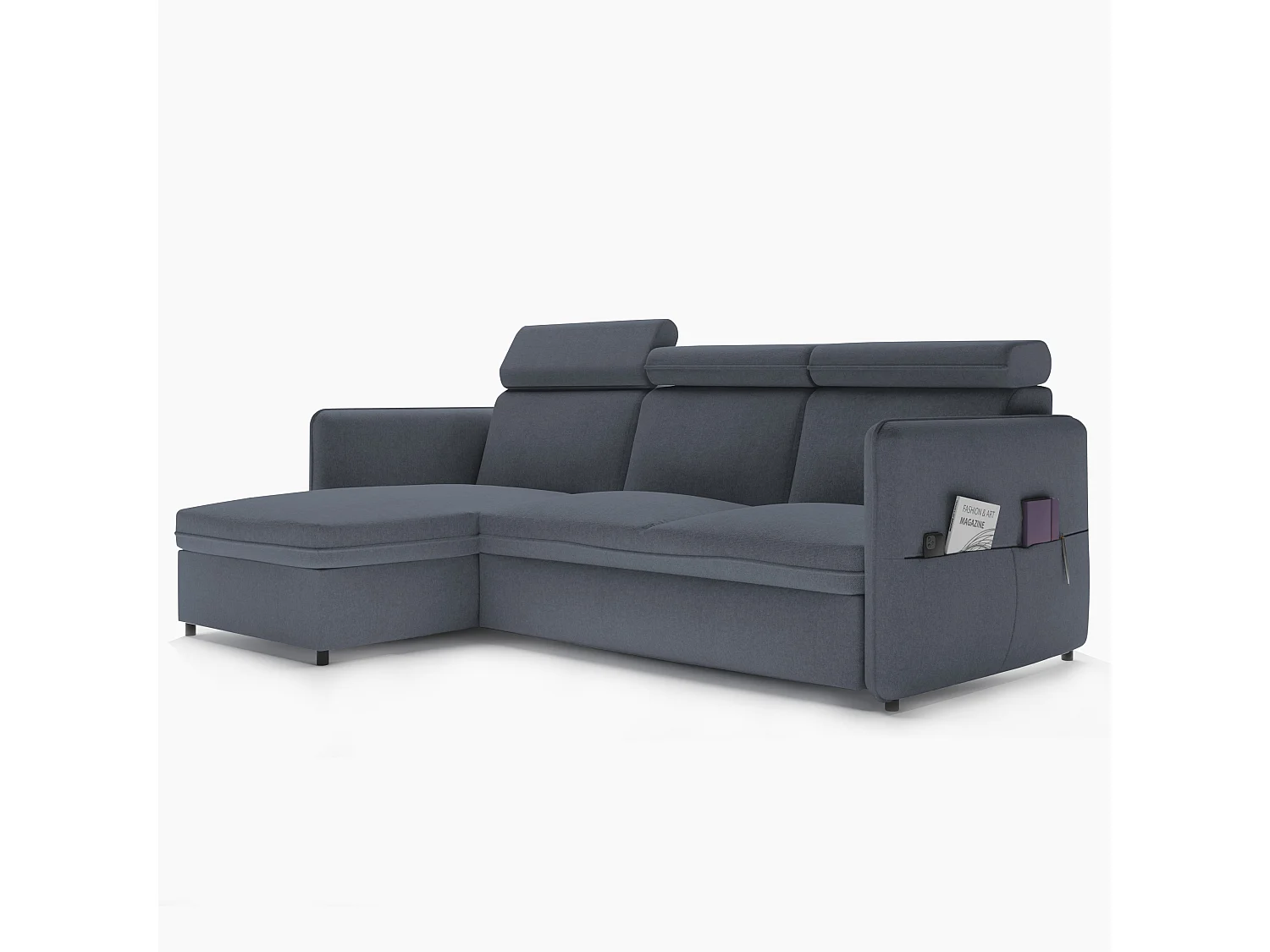 Canapé d'angle Beni réversible convertible en tissu Gris foncé