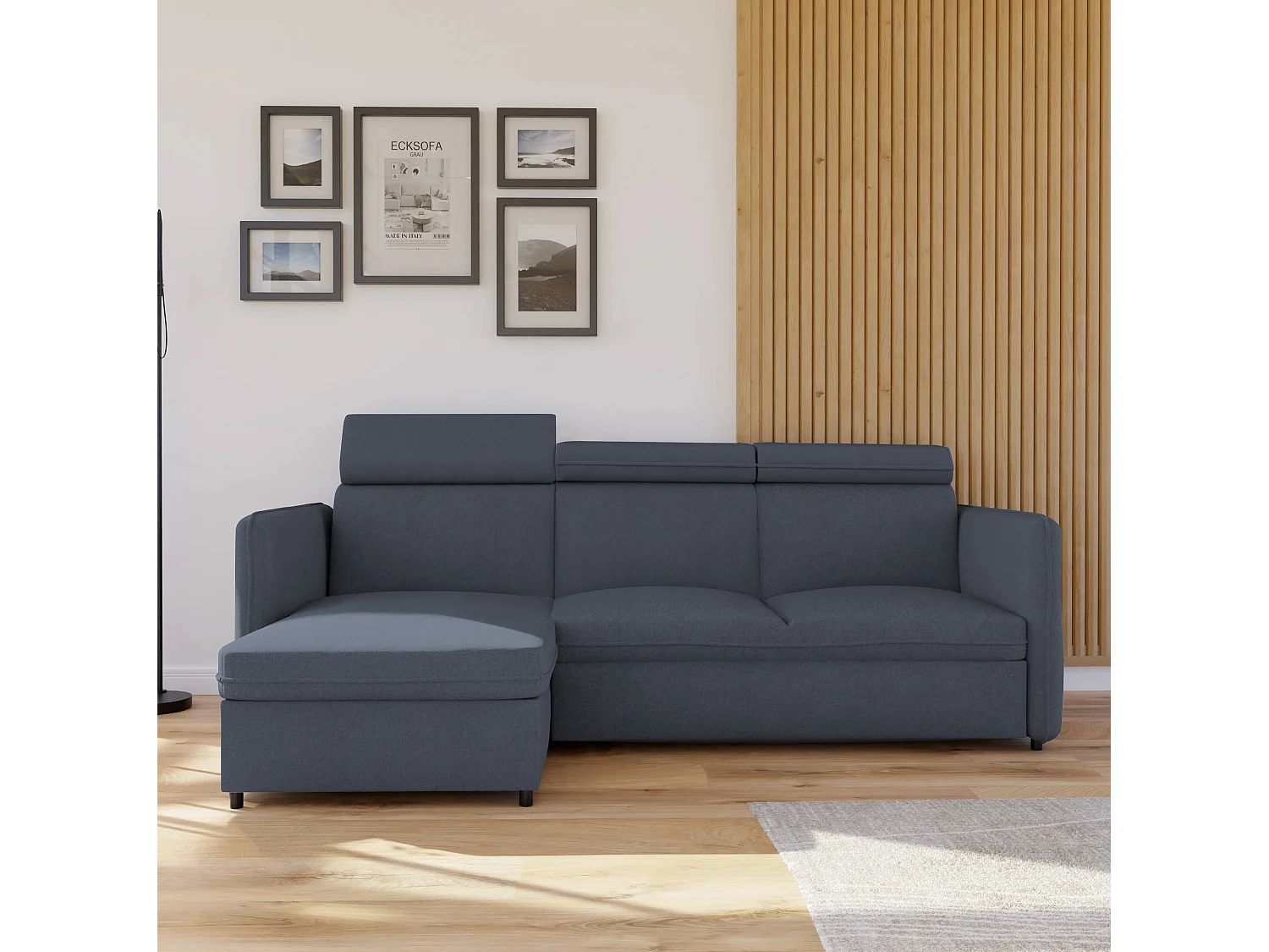 Canapé d'angle Beni réversible convertible en tissu Gris foncé