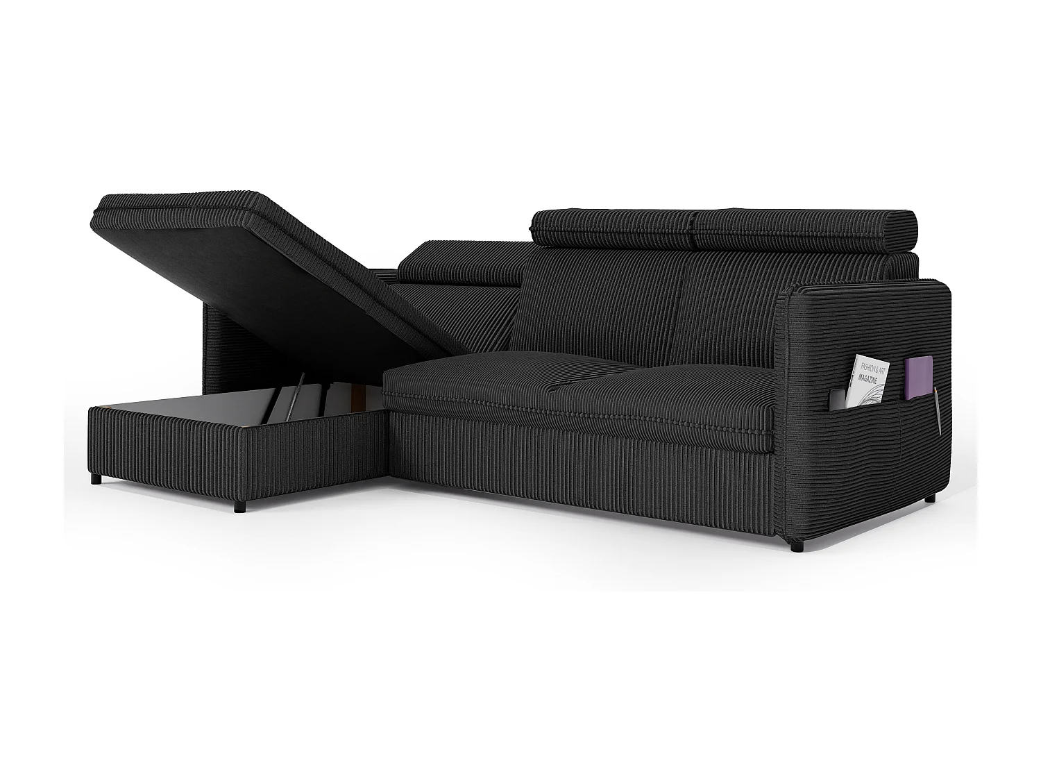 Canapé d'angle Beni réversible convertible en tissu Noir