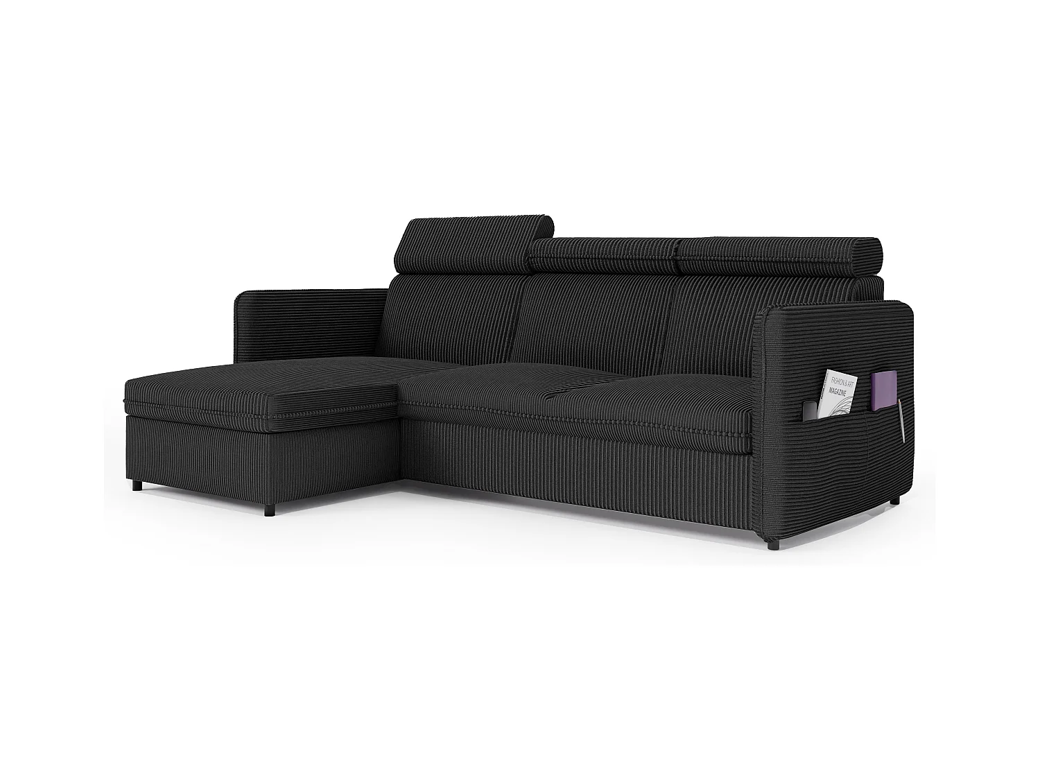 Canapé d'angle Beni réversible convertible en tissu Noir