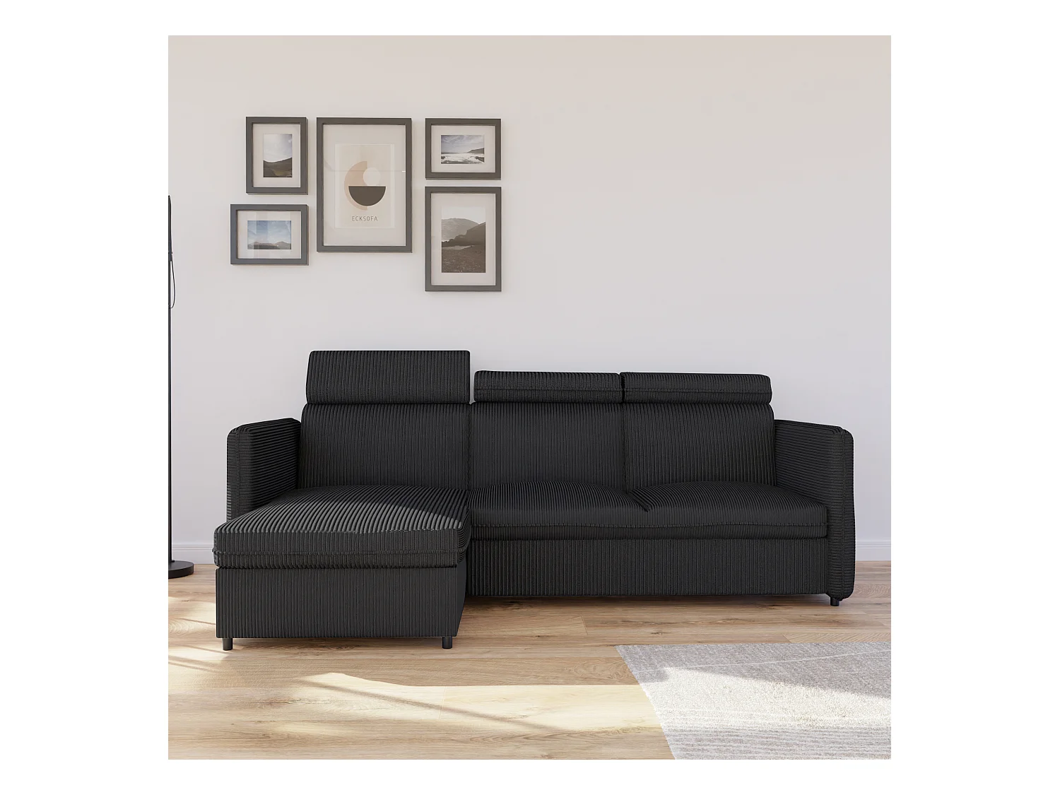 Canapé d'angle Beni réversible convertible en tissu Noir