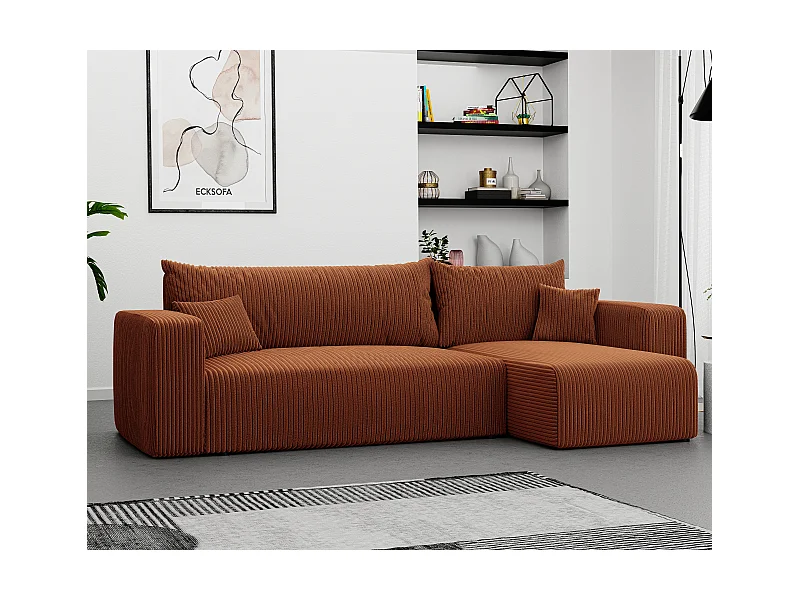 Ecksofa Piano in Orange aus Stoff umwandelbar.