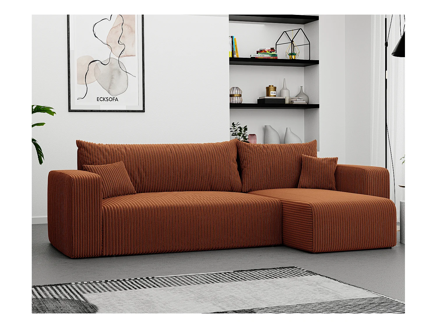 Canapé d'angle Piano Convertible en tissu Orange