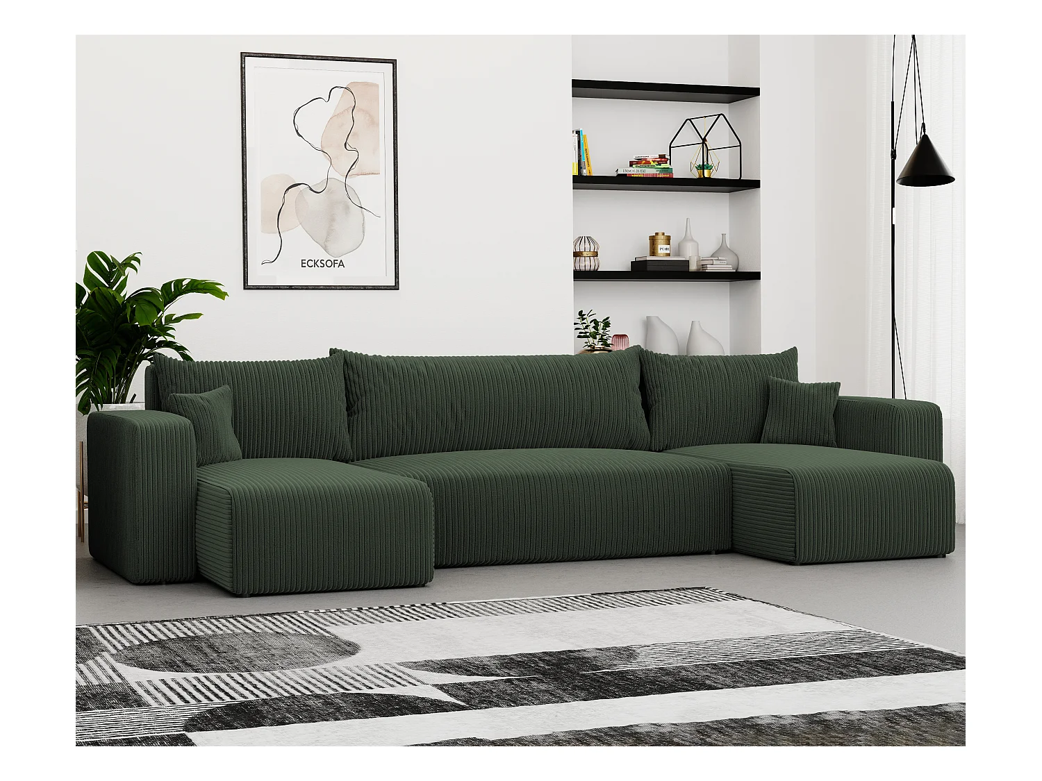 Canapé d'angle Piano U fonction couchage, et tissu Vert