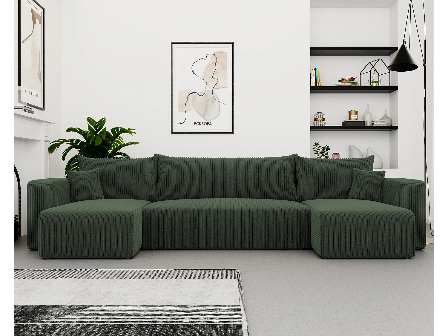 Hoekslaapbank Piano U-functie, en groene stof