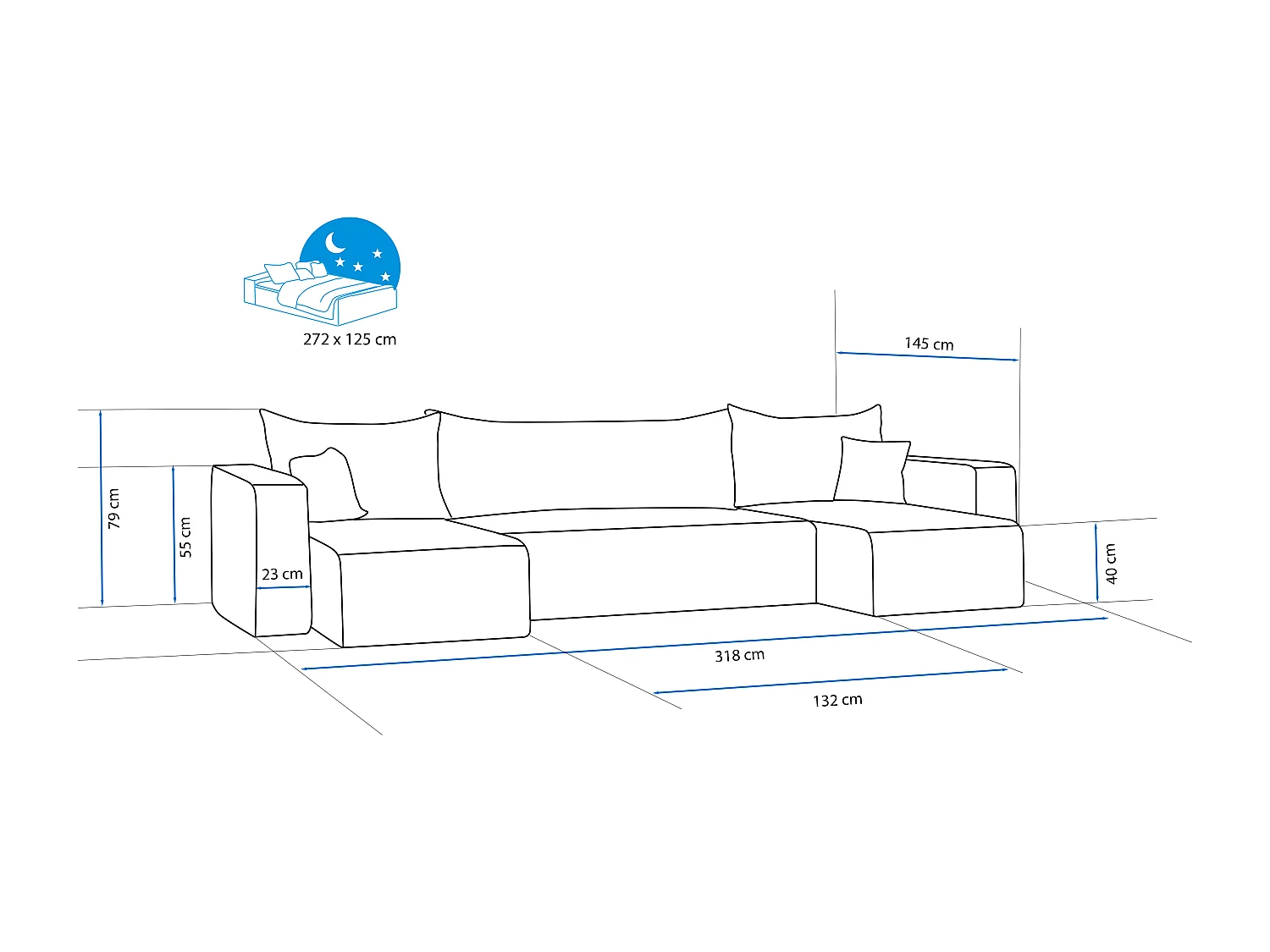 Ecksofa Piano U mit Schlaffunktion und grünem Stoff.