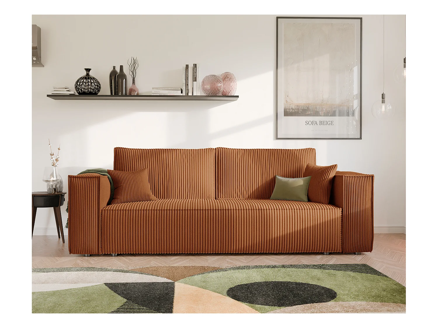 Sofa Bali umkehrbar umwandelbar in orangefarbenem Stoff