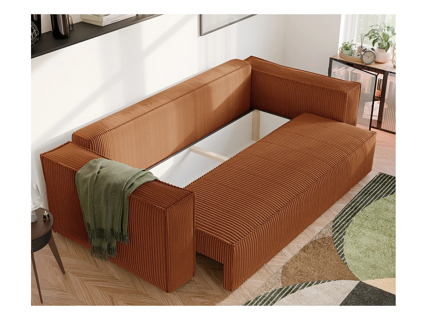 Sofa Bali umkehrbar umwandelbar in orangefarbenem Stoff