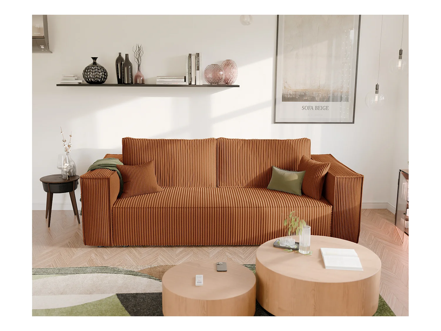 Sofa Bali umkehrbar umwandelbar in orangefarbenem Stoff