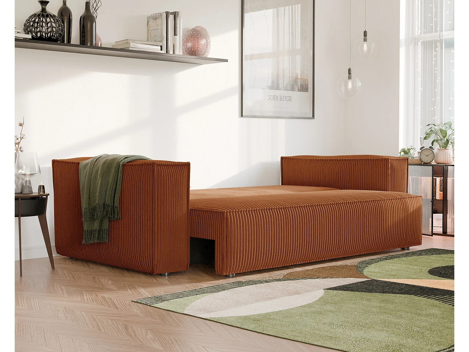 Sofa Bali umkehrbar umwandelbar in orangefarbenem Stoff