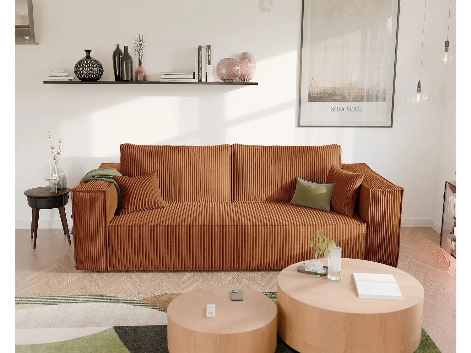 Sofa Bali umkehrbar umwandelbar in orangefarbenem Stoff