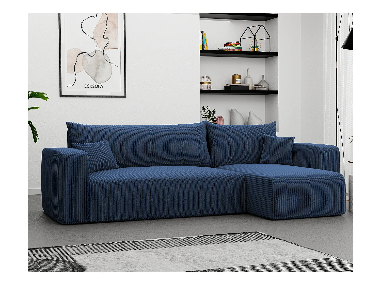 Canapé d'angle Piano Convertible en tissu Bleu