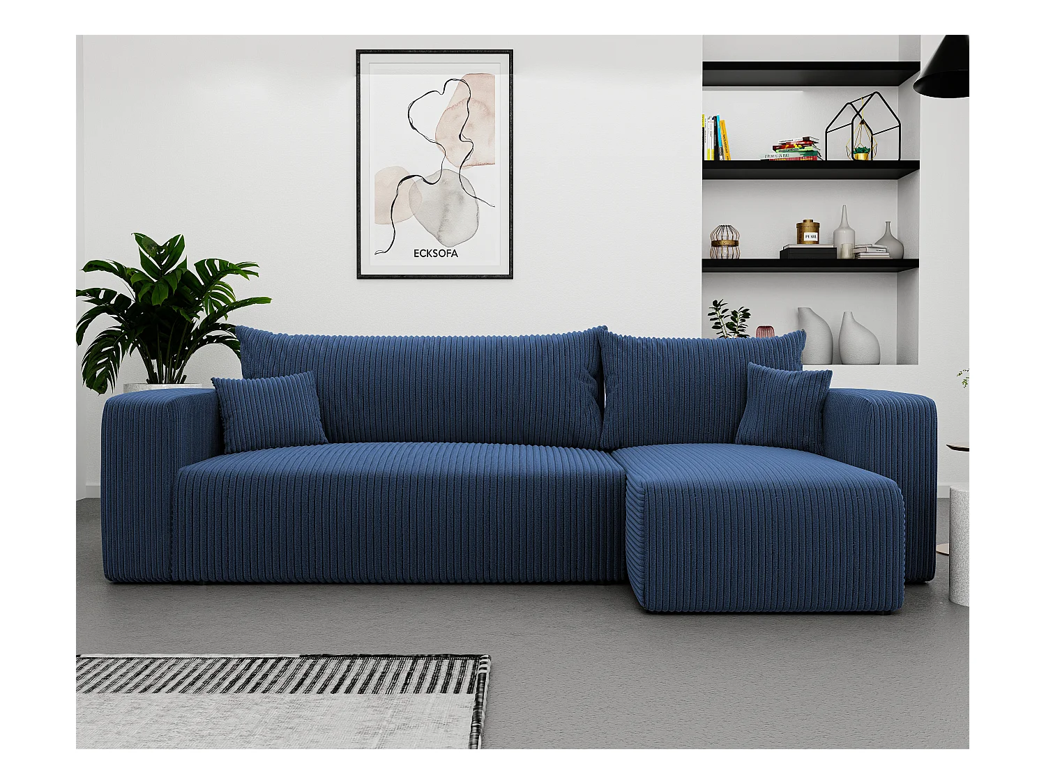 Ecksofa Piano Schlafsofa aus blauem Stoff