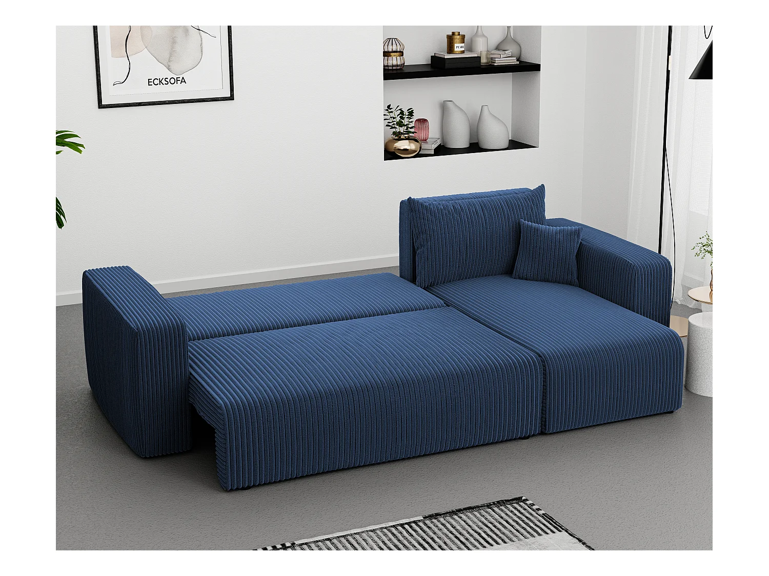 Ecksofa Piano Schlafsofa aus blauem Stoff