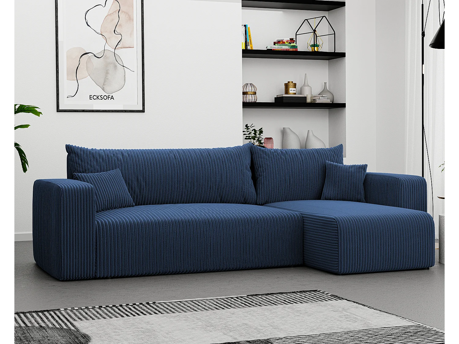 Ecksofa Piano Schlafsofa aus blauem Stoff