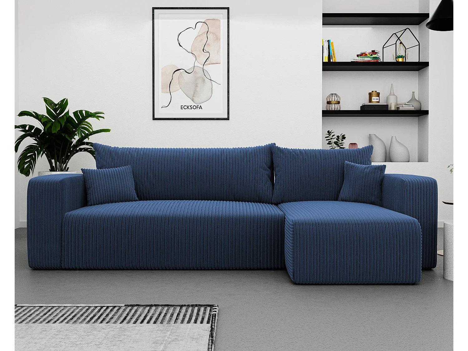 Ecksofa Piano Schlafsofa aus blauem Stoff