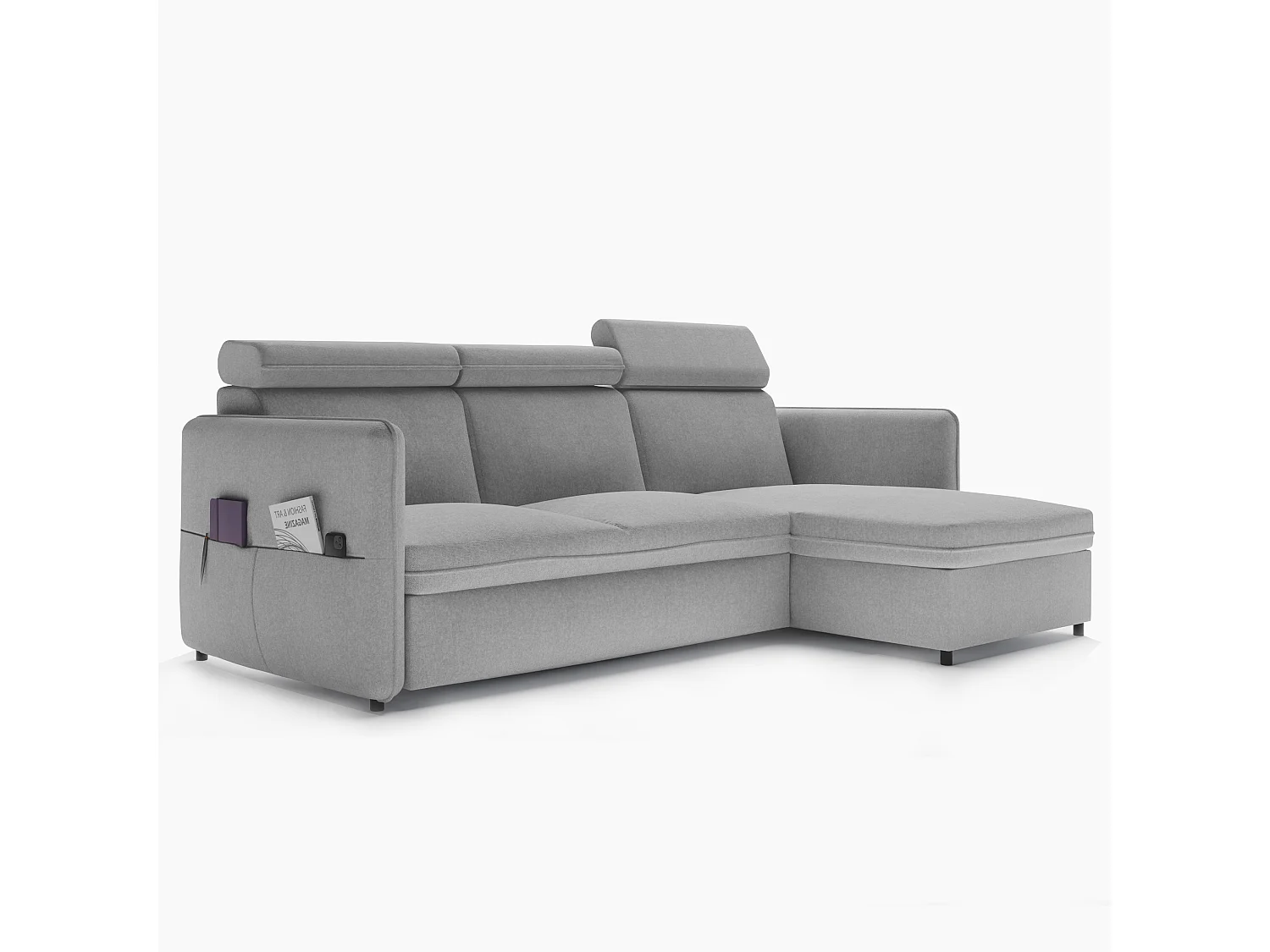 Canapé d'angle Beni réversible convertible en tissu Gris clair