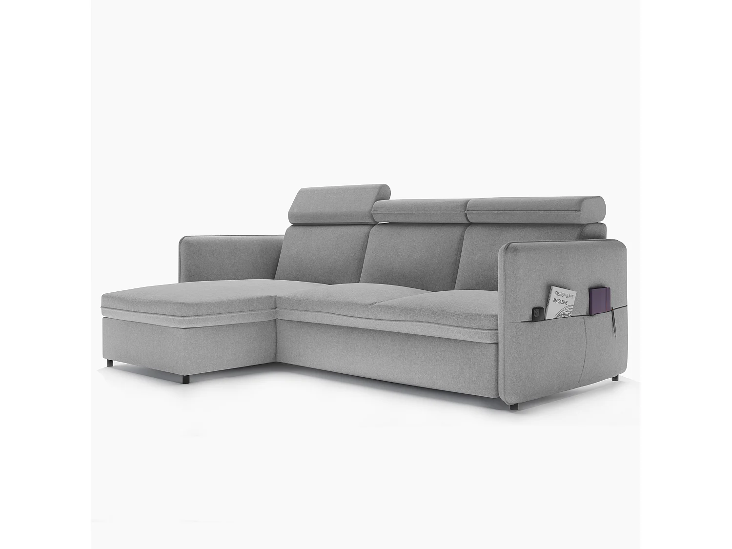 Canapé d'angle Beni réversible convertible en tissu Gris clair