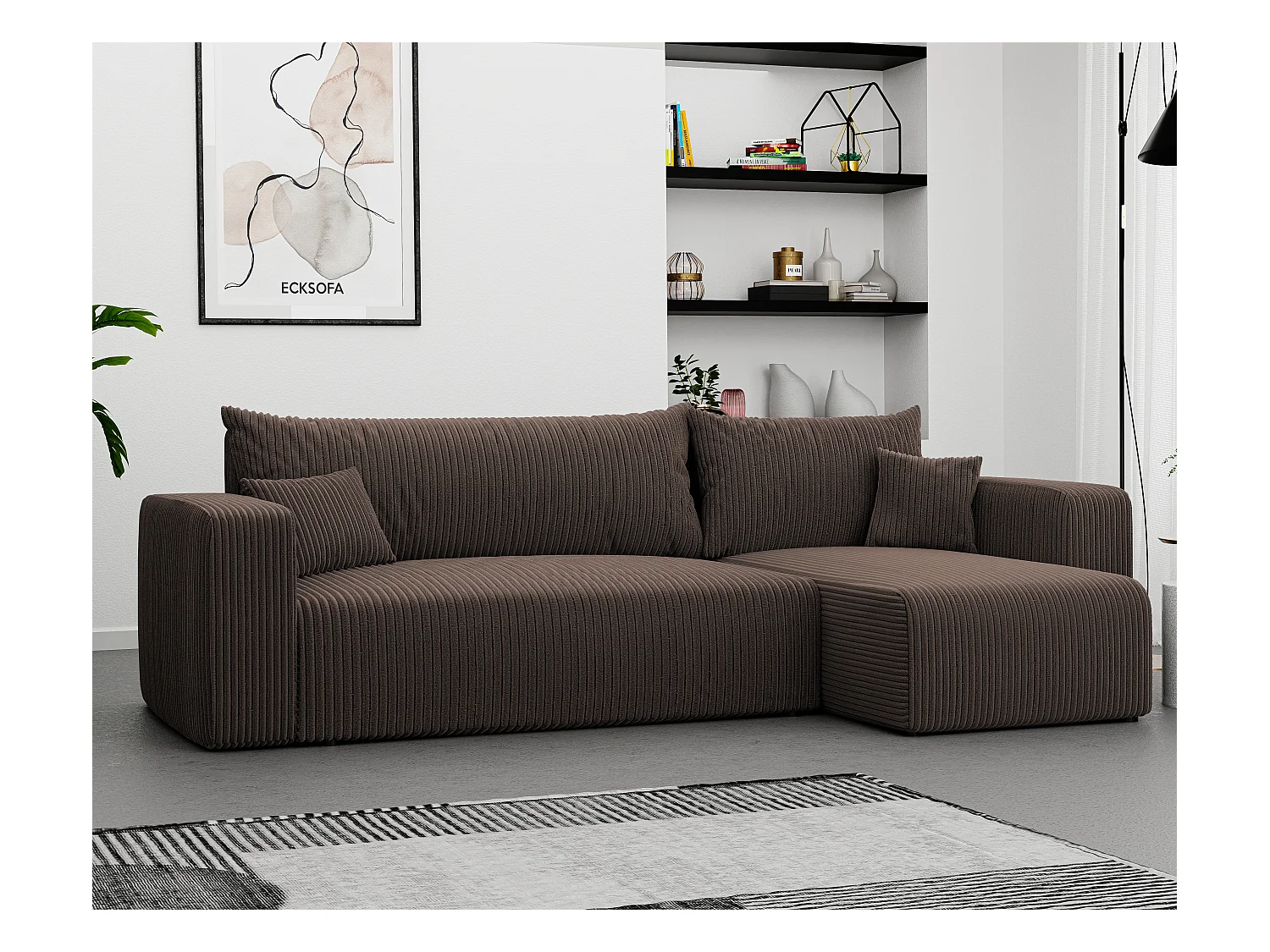 Canapé d'angle Piano Convertible en tissu Marron